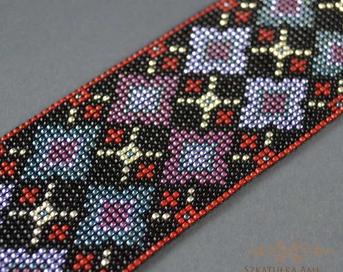Diamonds Bracelet woven on a loom loom bracelet bracelet beads seed beads bracelet metallic cuff sleeves gift for her women girls geometric