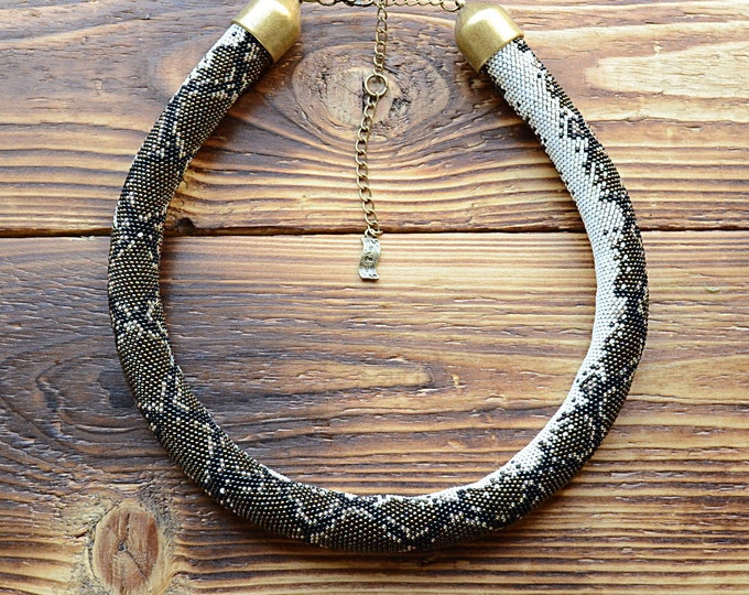 Python necklace, snake necklace, beaded necklace, skin snake necklace, statement necklace, crochet necklace, tube necklace, seed bead