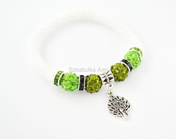 Green peacock Bracelet bangle rubber beads Shamballa beads seed beads green crystal charms bracelet colour bracelet friendship womens girls