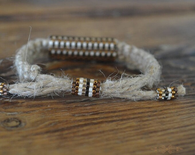 Brown hemp bracelet, guys bracelet, men bracelet, natural bracelet, hippie bracelet, men jewelry, macrame bracelet, bead bracelet, beaded