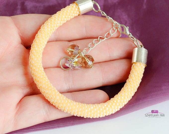 peach bracelet, beaded bracelet, christmas bracelet, women bracelet, seed bead bracelet, beige bracelet, crochet bracelet, pastel bracelet
