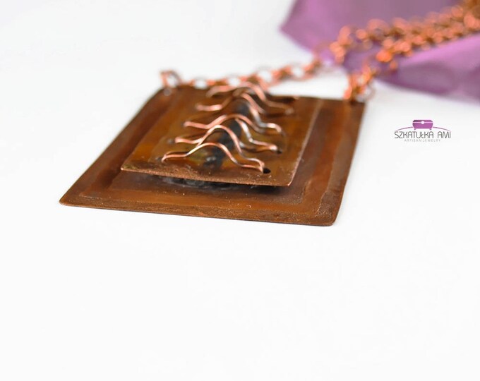 Corselette necklace copper necklace Big pendant Three dimensional necklace Metalwork necklace Pickled hammered copper jewelry copper vintage