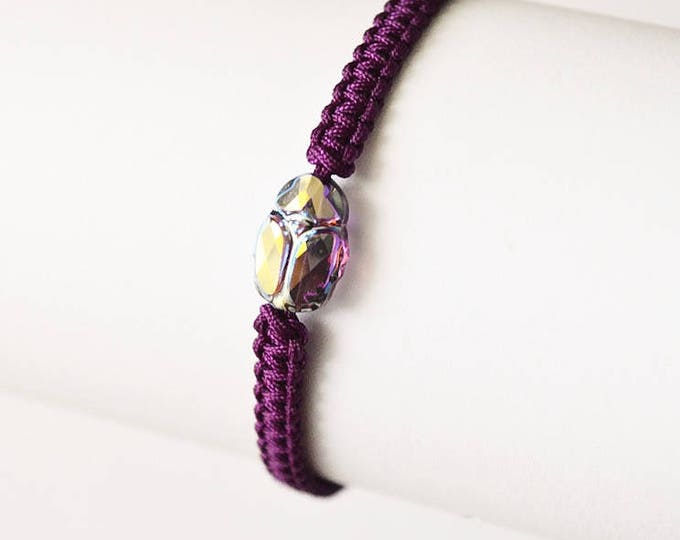 Amethyst ABx2 Swarovsky Scarab Bracelet Crystal Bracelet Friendship Bracelets Woven bracelet Purple linen twine minimalist thread