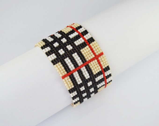 Plaid jewelry made to order, plaid woven beaded bracelet, loom tartan pattern, gift for sister and mother