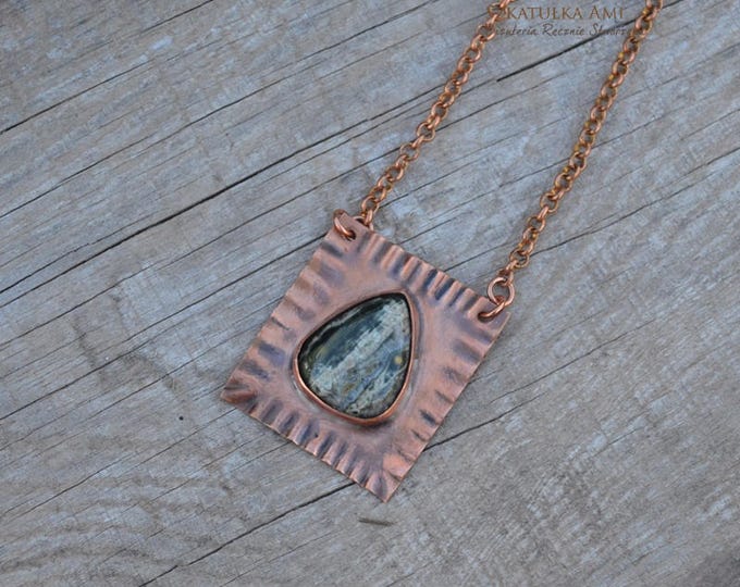 serpentine necklace, protection talisman, capricorn necklace, necklace copper, rustic pendant, feng shui necklace, stone necklace, gift her