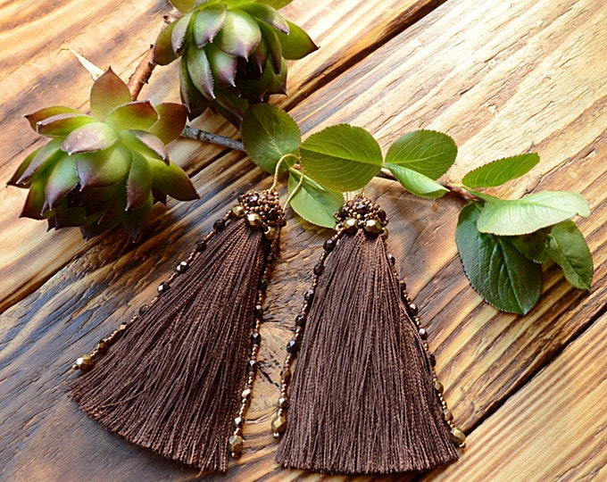 Long tassel earrings, boho chic earrings, fringe earrings, beaded earrings, tassel jewelry, elegant long tassels, seed bead earrings, women