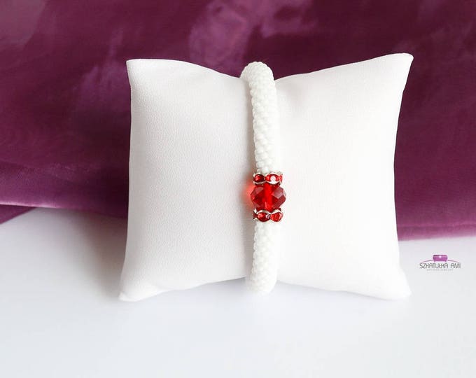 Red zirconia bracelet crystal white bracelet seed beads bracelet anniversary gift for her net bracelet thank you gift for friends girls