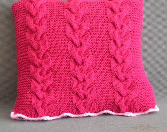 braids knitted pillow pink pillow buttons pillow case knitted pillow case baby pillow case nursery pink decor bed decor home decor handmade