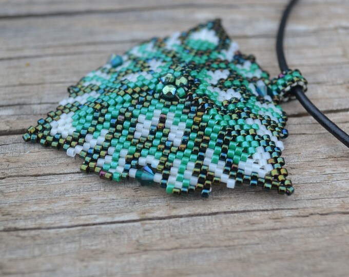 Bohemian pendant, beaded pendant, beaded triangle, crystal pendant, glitter necklace, beaded necklace, Swarovski pendant, seed bead pendant