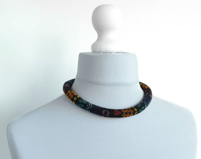 Luminous necklace, necklace tube, colored Necklace, Seed bead necklace, crochet rope, rope necklace, crochet necklace, beaded rope necklace