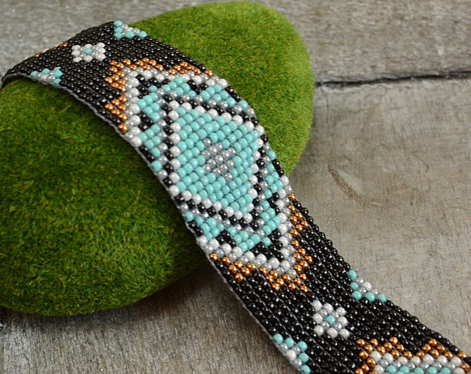 Southwest turquoise beaded bracelet, aztec boho bead weaving, bohemian jewelry, colors to choose