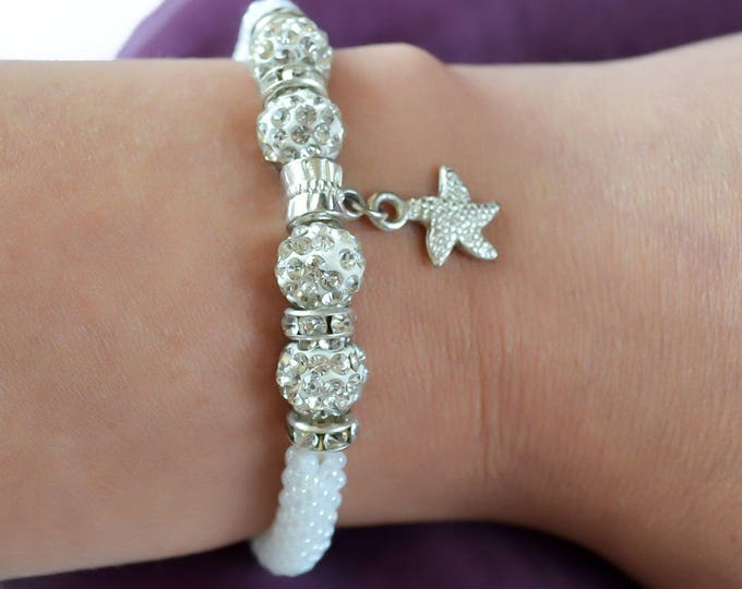 Starfish Bracelet bangle rubber beads Shamballa beads seed beads white crystal charms bracelet colour bracelet Valentine's Day friendship