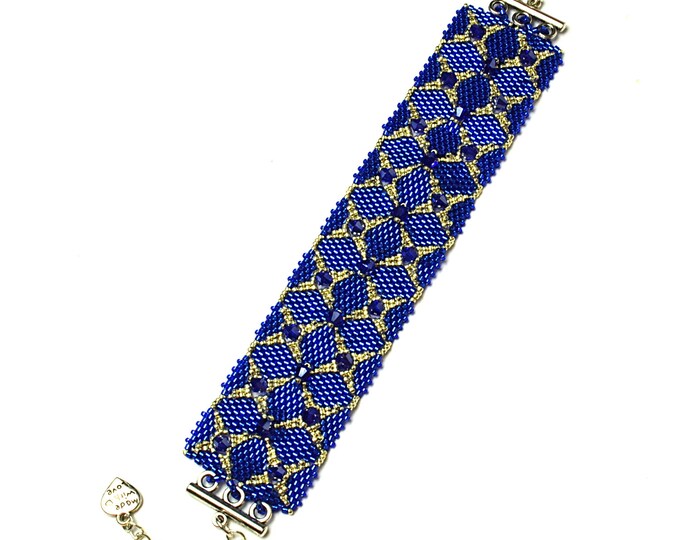 Blue braided bracelet with crystals swarovski, braided bracelet