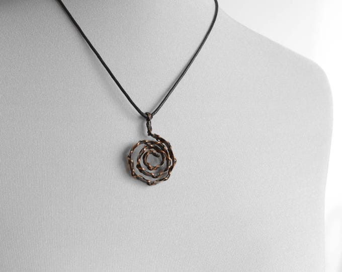Twisted roses Copper earrings necklace Set Jewellery Roses pendant Spiral earrings Metal necklace Copper jewelry Gift for her womens leather
