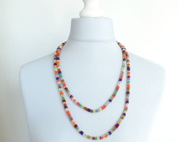 Colored necklace, Very long necklace, beaded necklace, Native necklace, Layering necklace, Boho necklace, Seed beads necklace, long necklace
