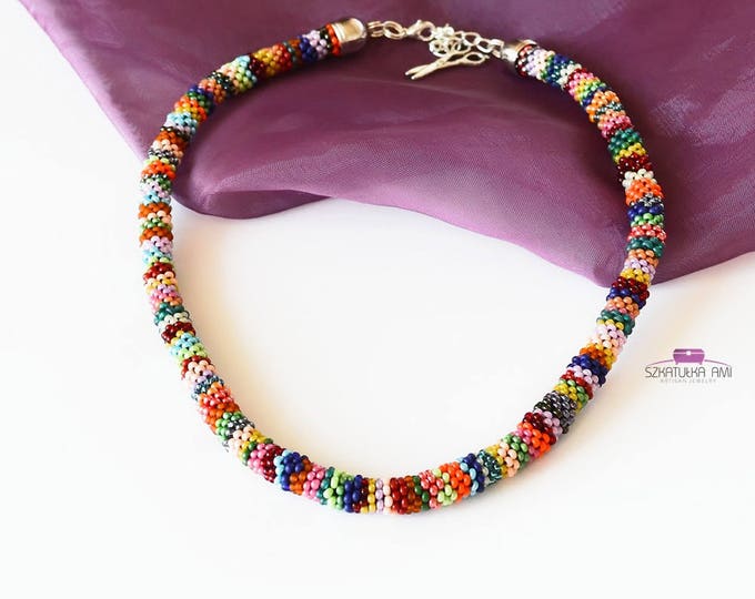 Colorful necklace beading Colored Statement Necklace Everyday Necklace Layering Necklace Boho Crochet necklace women Indian style