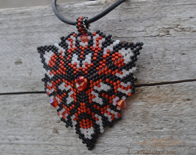 Bohemian pendant, beaded pendant, beaded triangle, crystal pendant, glitter necklace, beaded necklace, Swarovski pendant, seed bead pendant