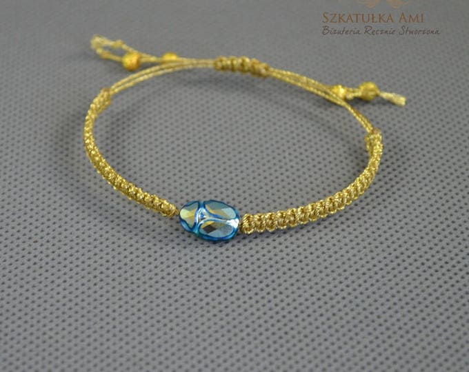 Emerald ABx2 Swarovsky Scarab Bracelet Crystal Bracelet Friendship Bracelets Woven bracelet Gold Metallic twine minimalist thread gift for