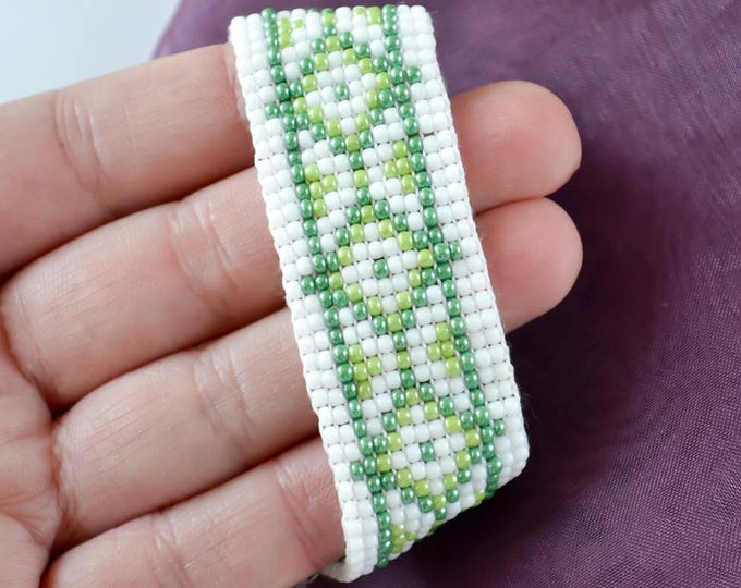 loom bracelets, wide cuff bracelet, beaded cuff bracelet, seed bead cuff, seed bead bracelet, Wide bracelets, green bracelets, gift women