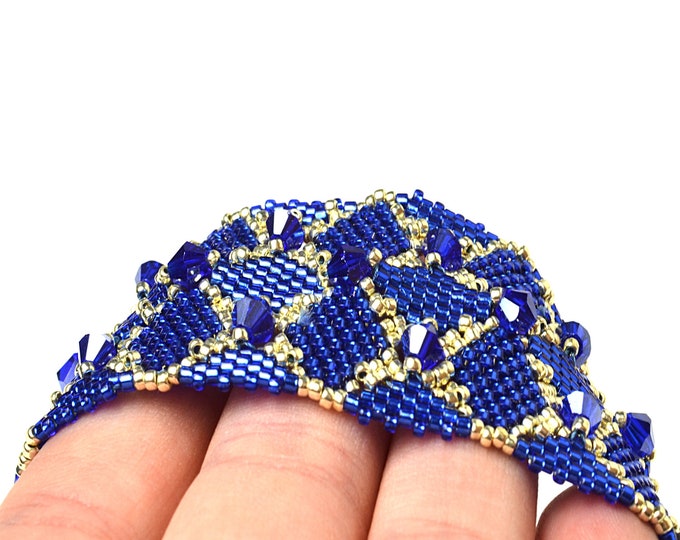 Blue braided bracelet with crystals swarovski, braided bracelet