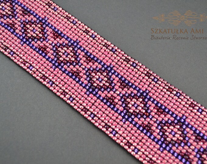 Pink purple bracelet woven bracelet loom bracelet aztec pattern cuff bracelet friendship gift seed beads bracelet womens girls gift springs