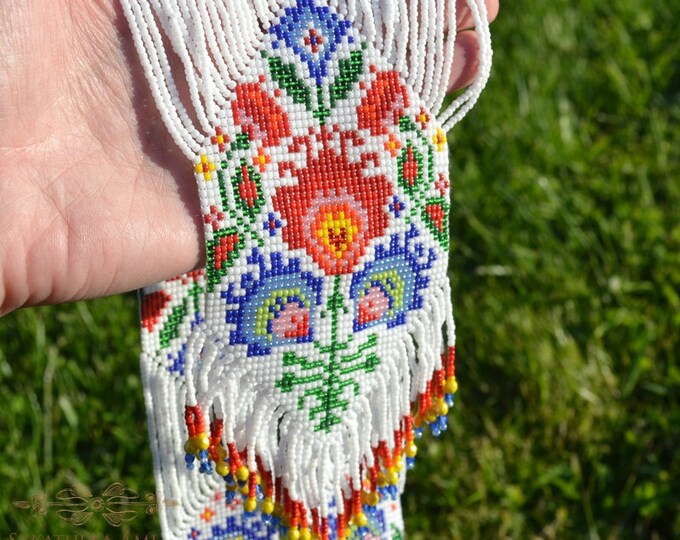 Gerdan necklace, folk necklace, long necklace, flower necklace, polish necklace, rainbow necklace, folk style, Ukrainian necklace, Seed bead