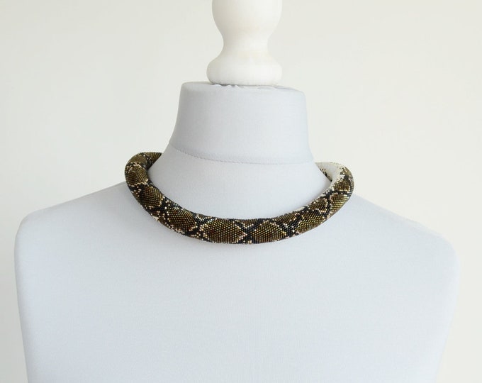 Python necklace, snake necklace, beaded necklace, skin snake necklace, statement necklace, crochet necklace, tube necklace, seed bead