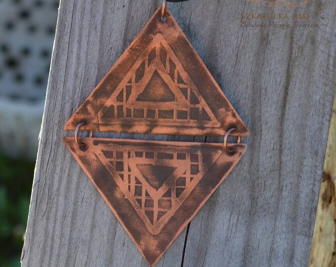 Triangle metal pendant, copper necklace, grinded copper, metal necklace, pickled copper, celtic pendant, male pendant gift women's gift mens