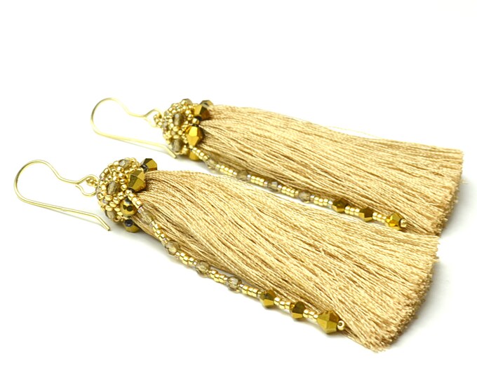 Long tassel earrings, gold earrings, Statement Earrings, bohemian earrings, boho jewelry, Extra Long Earrings, boho chic earrings, gold