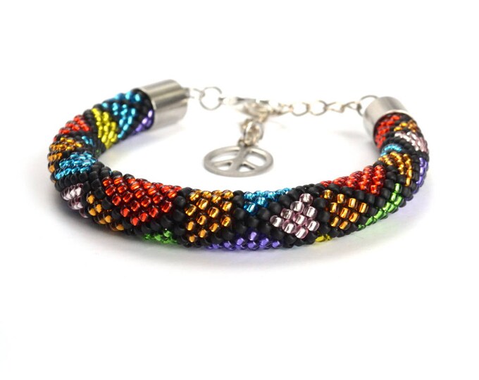 Patchwork Bracelet, Beaded bracelet, Collorful bracelet, Anniversary gift, cuff bracelets, crochet bracelet, gift for women, net bracelet