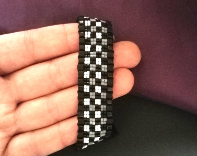 chessboard jewelry, black white, woven bracelets, gifts for her, toho bracelet, bracelet for women, stretch bracelet, gift for sister