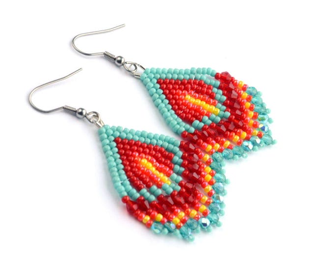 ethnic earrings, boho earrings, beaded earrings, native beaded, fringe earrings, tassel earrings, seed bead earrings, earrings native