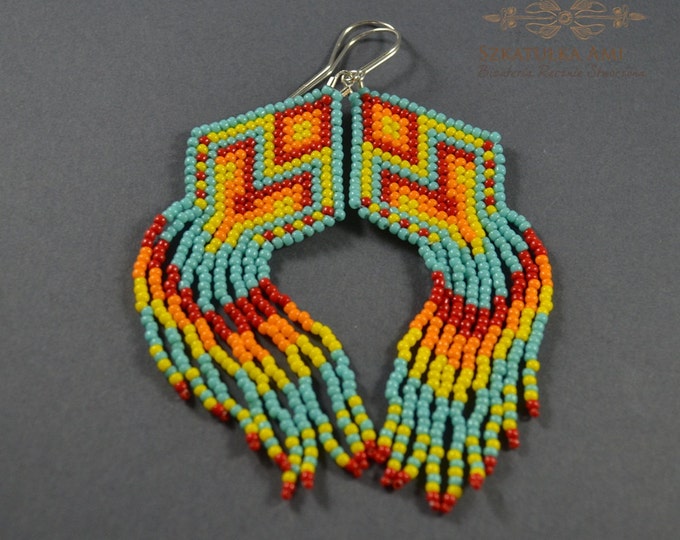 Seed Bead earrings, rainbow earrings, native style, long fringe earrings, tiny bead earrings, small bead earrings, tiny dangle earrings