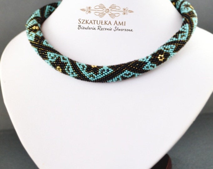 Turquoise necklace, beaded necklace, seed bead necklace, crochet necklace, statement necklace, bead crochet, crocheted necklace, beaded rope