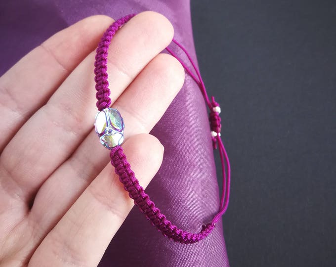 Amethyst ABx2 Swarovsky Scarab Bracelet Crystal Bracelet Friendship Bracelets Woven bracelet Purple linen twine minimalist thread