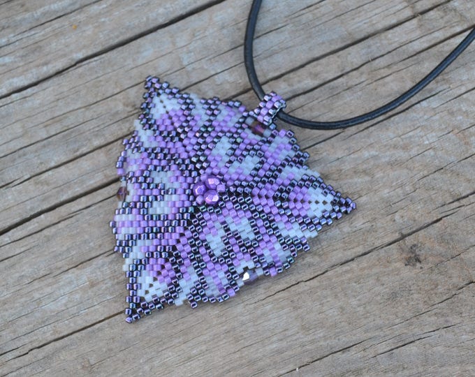 Bohemian pendant, beaded pendant, beaded triangle, crystal pendant, glitter necklace, beaded necklace, Swarovski pendant, seed bead pendant