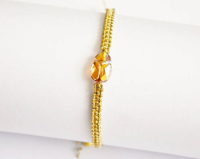 Metallic Sunshine Swarovsky Scarab Bracelet Crystal Bracelet Friendship Bracelets Woven bracelet Gold Metallic twine minimalist thread