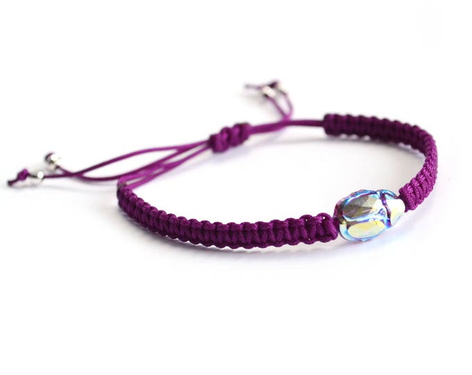 Amethyst ABx2 Swarovsky Scarab Bracelet Crystal Bracelet Friendship Bracelets Woven bracelet Purple linen twine minimalist thread