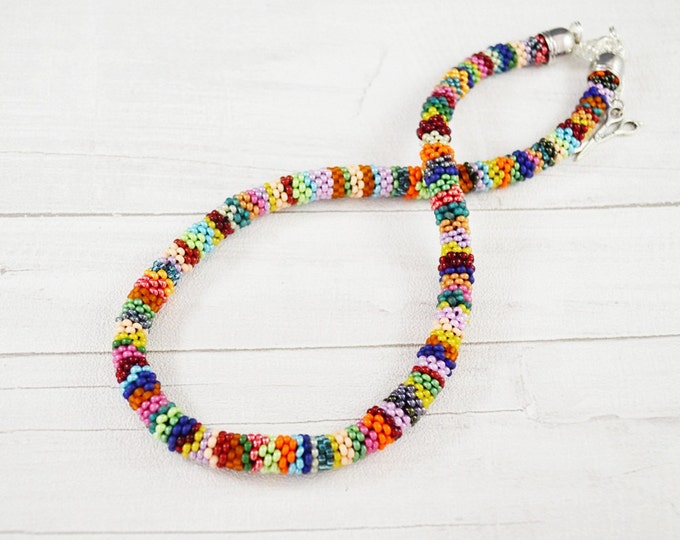 Colorful necklace beading Colored Statement Necklace Everyday Necklace Layering Necklace Boho Crochet necklace women Indian style