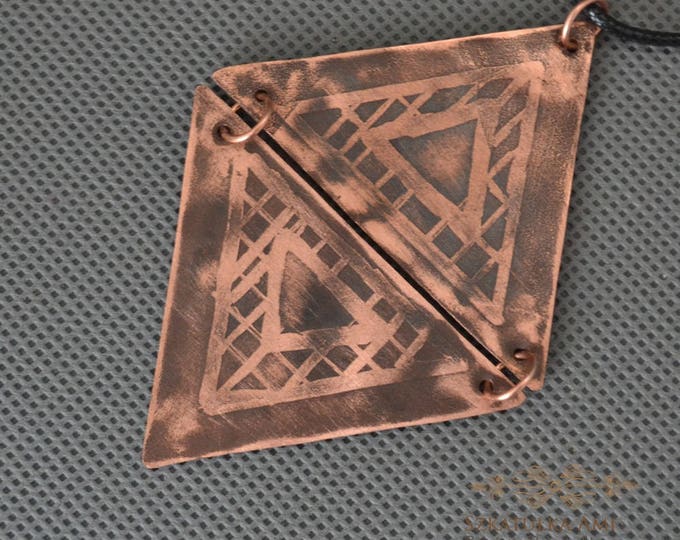 Triangle metal pendant, copper necklace, grinded copper, metal necklace, pickled copper, celtic pendant, male pendant gift women's gift mens