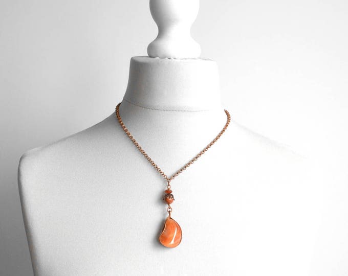 moss pendant, agate slice necklace, witch jewelry, hippy necklace, carnelian necklace, copper agate, orange bridesmaids, autumn necklace