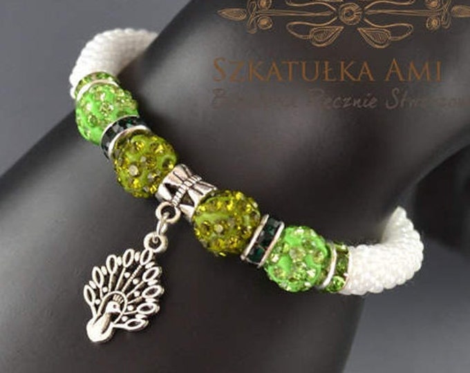 Green peacock Bracelet bangle rubber beads Shamballa beads seed beads green crystal charms bracelet colour bracelet friendship womens girls