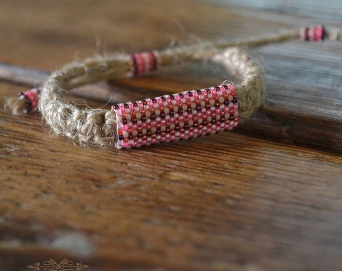 Pink hemp bracelet, guys bracelet, men bracelet, natural bracelet, hippie bracelet, men jewelry, macrame bracelet, bead bracelet, beaded
