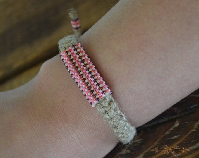 Pink hemp bracelet, guys bracelet, men bracelet, natural bracelet, hippie bracelet, men jewelry, macrame bracelet, bead bracelet, beaded