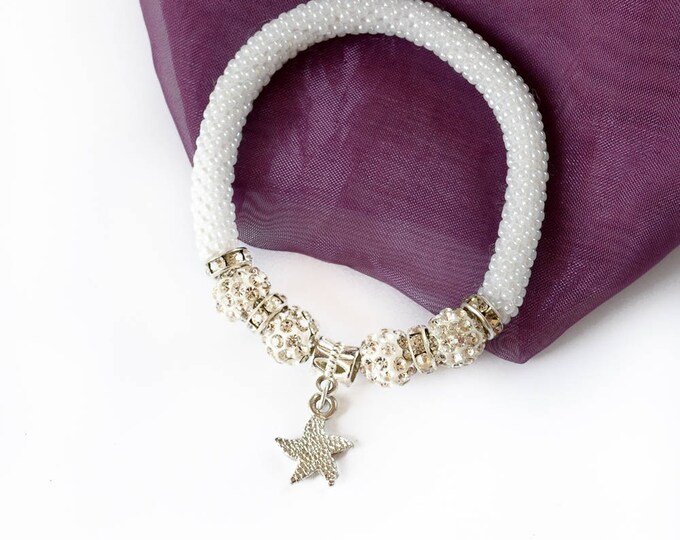 Starfish Bracelet bangle rubber beads Shamballa beads seed beads white crystal charms bracelet colour bracelet Valentine's Day friendship