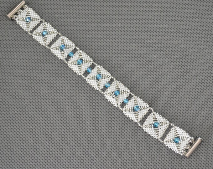 blue Swarovski, cuff Swarovski, skinny bracelet, bohemian bracelet, adjustable bracelet, luster bracelet, seed bead bracelet, wedding