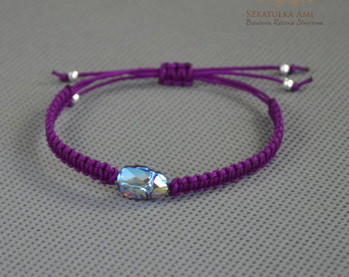Amethyst ABx2 Swarovsky Scarab Bracelet Crystal Bracelet Friendship Bracelets Woven bracelet Purple linen twine minimalist thread