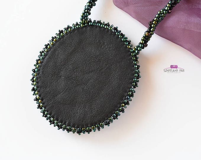 Malachite necklace, embroidered necklace, statement necklace, green necklace, beaded necklace, seed bead necklace, large necklace