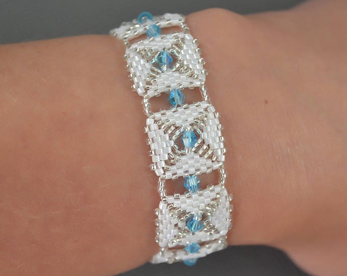 blue Swarovski, cuff Swarovski, skinny bracelet, bohemian bracelet, adjustable bracelet, luster bracelet, seed bead bracelet, wedding