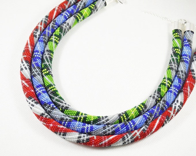 Plaid necklace, plaid jewelry, tartan plaid, buffalo plaid, blue plaid, scottish necklace, scottish tartan, statement necklace, tartan